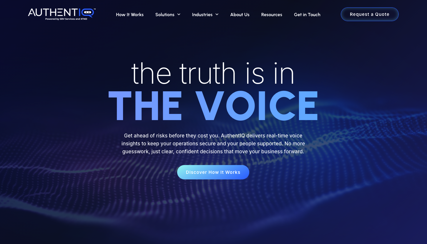 AuthentIQ homepage hero — the truth is in the voice